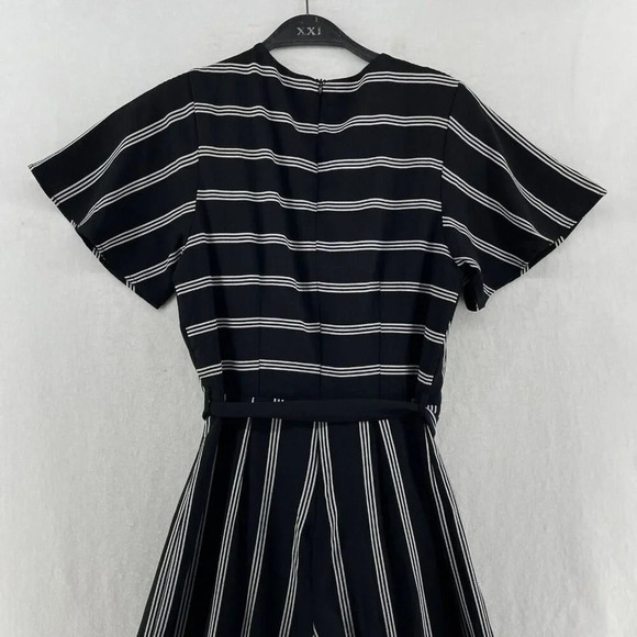 Monteau Jumpsuit Women's Sz M Black Striped V-Neck Wide-Leg Flutter Sleeve - Picture 8 of 14